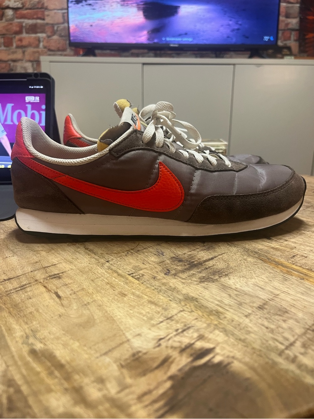Nike Brown Sneaker with Bright Red Swoosh